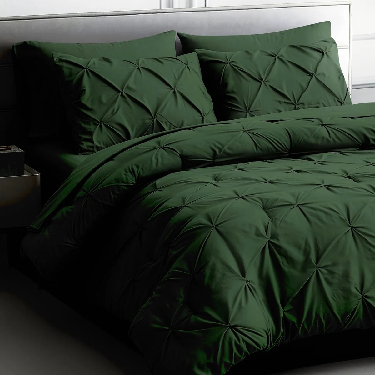Olive Green Pleated Pintuck Comforter Cover
